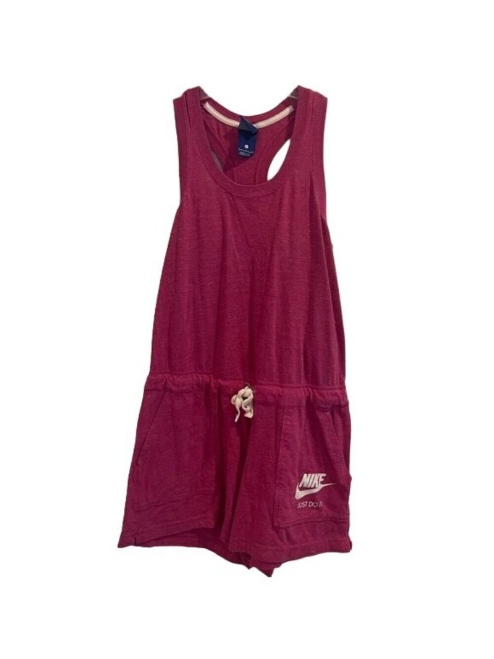 Nike Pink Logo Drawstring Drop Waist Racerback Romper - Picture 2 of 7